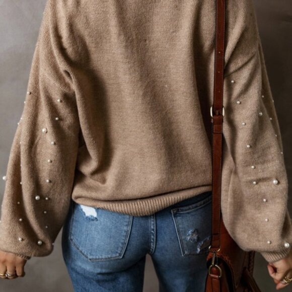 Light brown pearled sweater - Picture 2 of 9